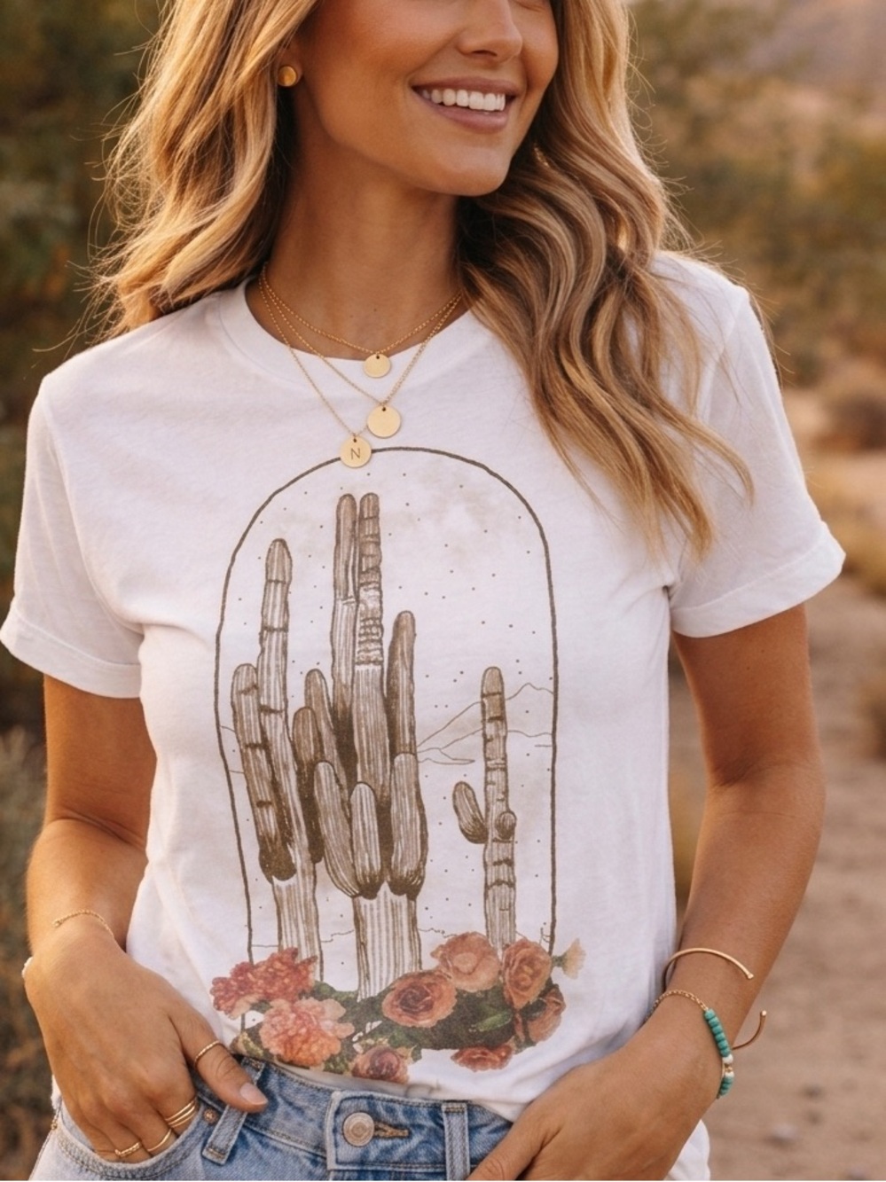 Serengetee Cactus Rose Graphic Tee White Small